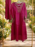 Dark Pink Embroidered Kurta Set with Dupatta (3 Piece Suit)