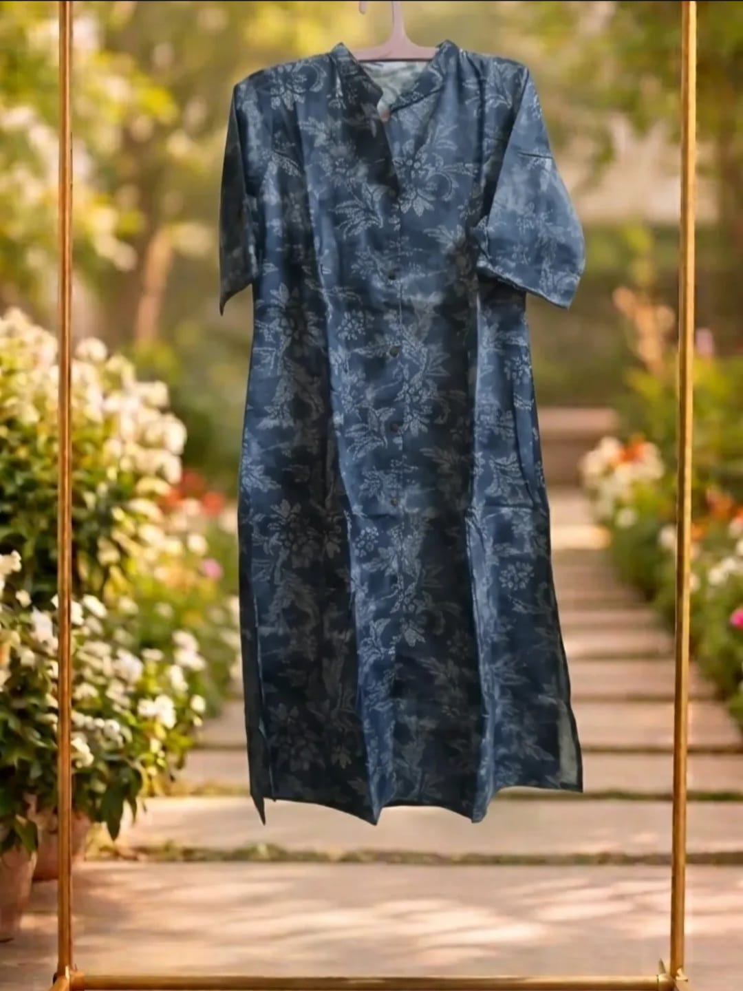 Blue Floral Printed Cotton Kurta (2 piece Suit)